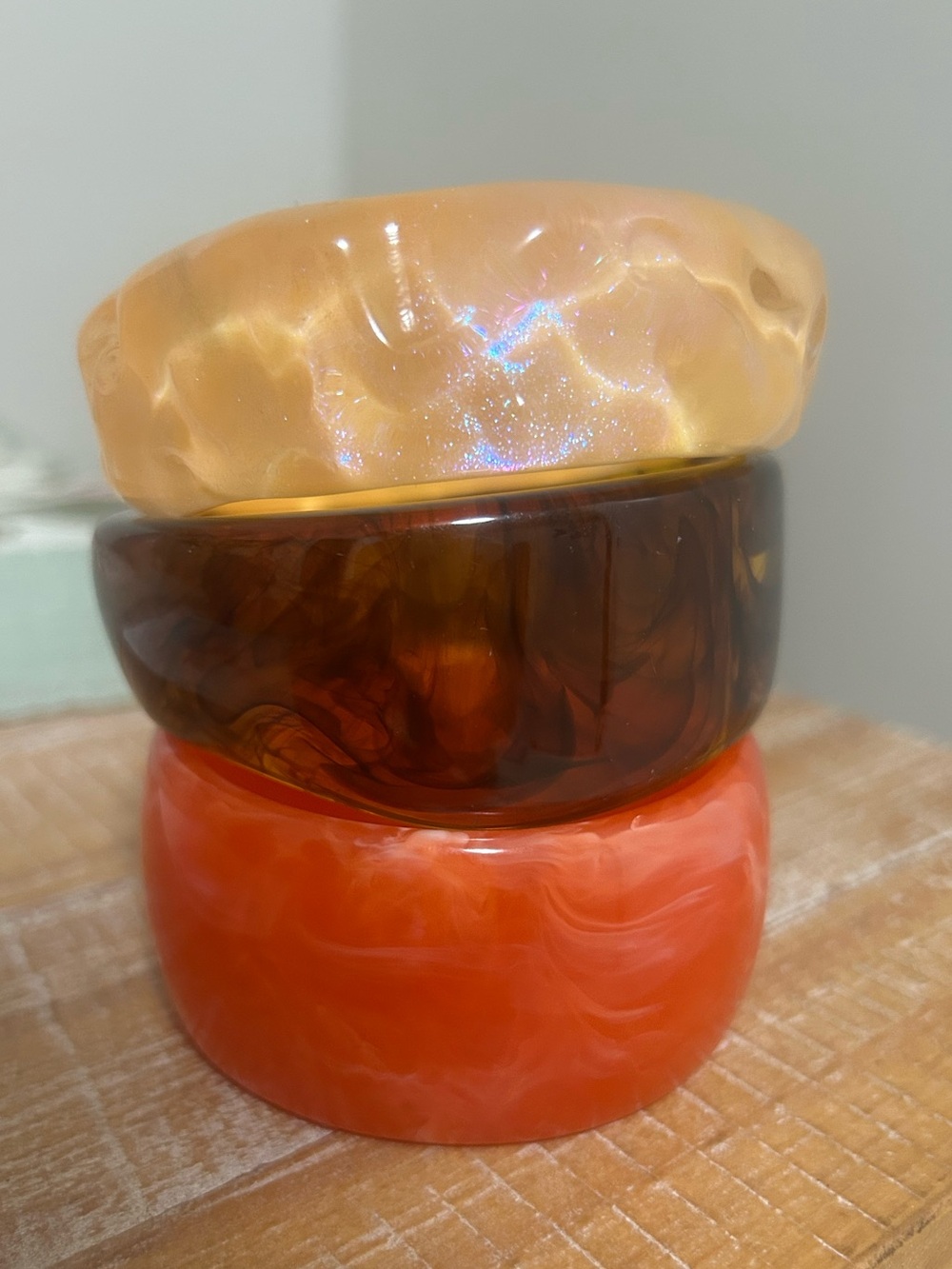 Set of 3 Resin Accent Bangles in Peach, Amber and Orange